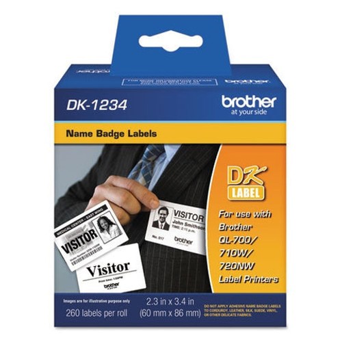 Brother DK-1234 Die-Cut Adhesive Name Badge Labels 60x86mm (260/roll) — Brother