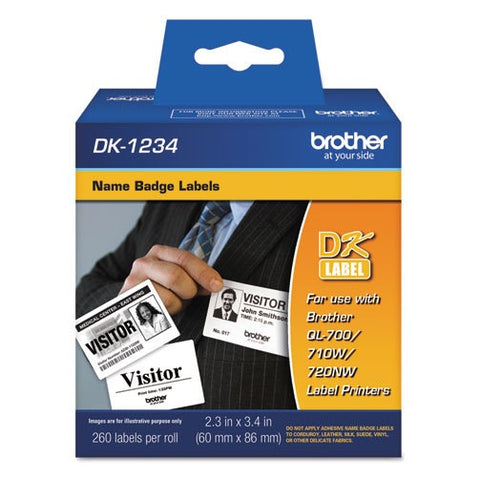 Brother DK-1234 Die-Cut Adhesive Name Badge Labels 60x86mm (260/roll) — Brother